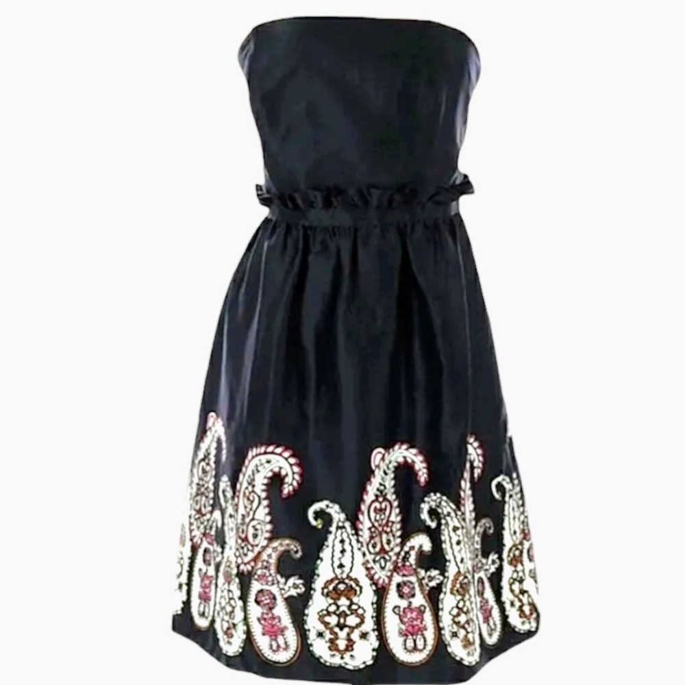 Kensie Pretty Junior Medium Dress Strapless Black Paisley Cocktail Formal Ruffle